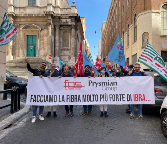 Vertenza “Prysmian-Fos”: sit-in al Ministero: «Pronti allo sciopero se la situazione peggiorerà» Mise roma fos 15 marzo 2022