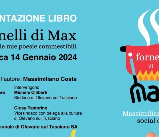 Libri, “I Fornelli di Max”: domenica la presentazione a Olevano Sul Tusciano I Fornelli di Max